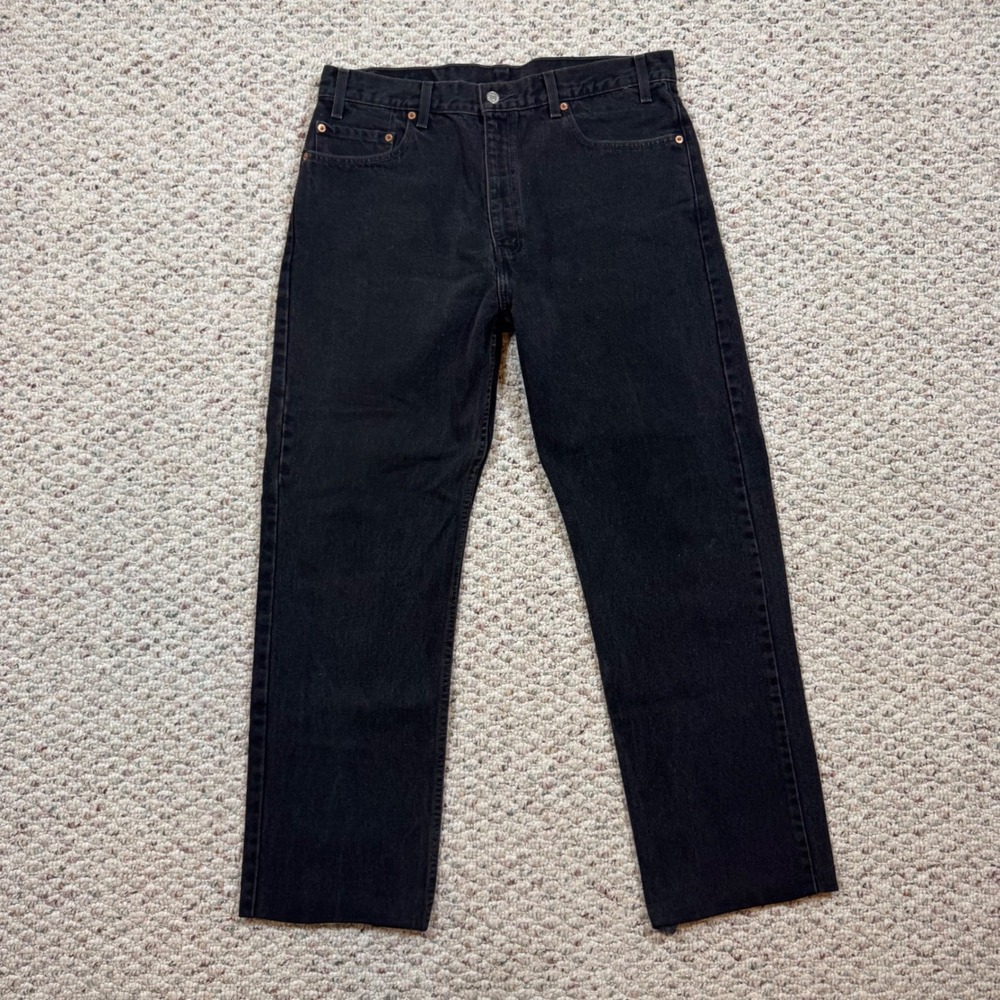 Levis 505 Mens Black Jeans 36x32 Regular Fit Straight Leg Vintage 90s 505-0260